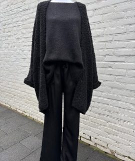 Vest Zwart Oversized Met Brede Driekwart Mouwen