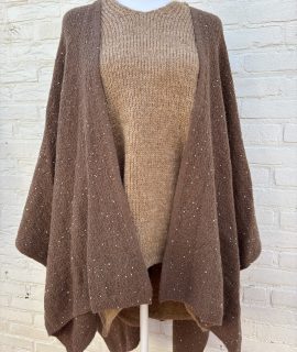 Oversized Trui Poncho Bruin Met Glitters Havana