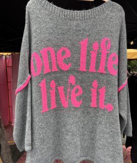 Trui Oversized Grijs Met Roze Letter Print