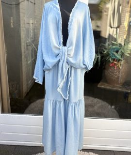 Denim Ibiza Knoopvestje – Licht & Donkerblauw (One Size t/m 48/50) – Brit