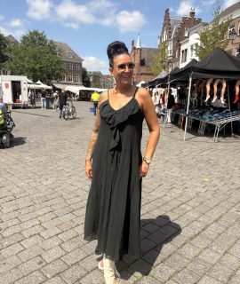 Jurk met rushes lang – Thyra