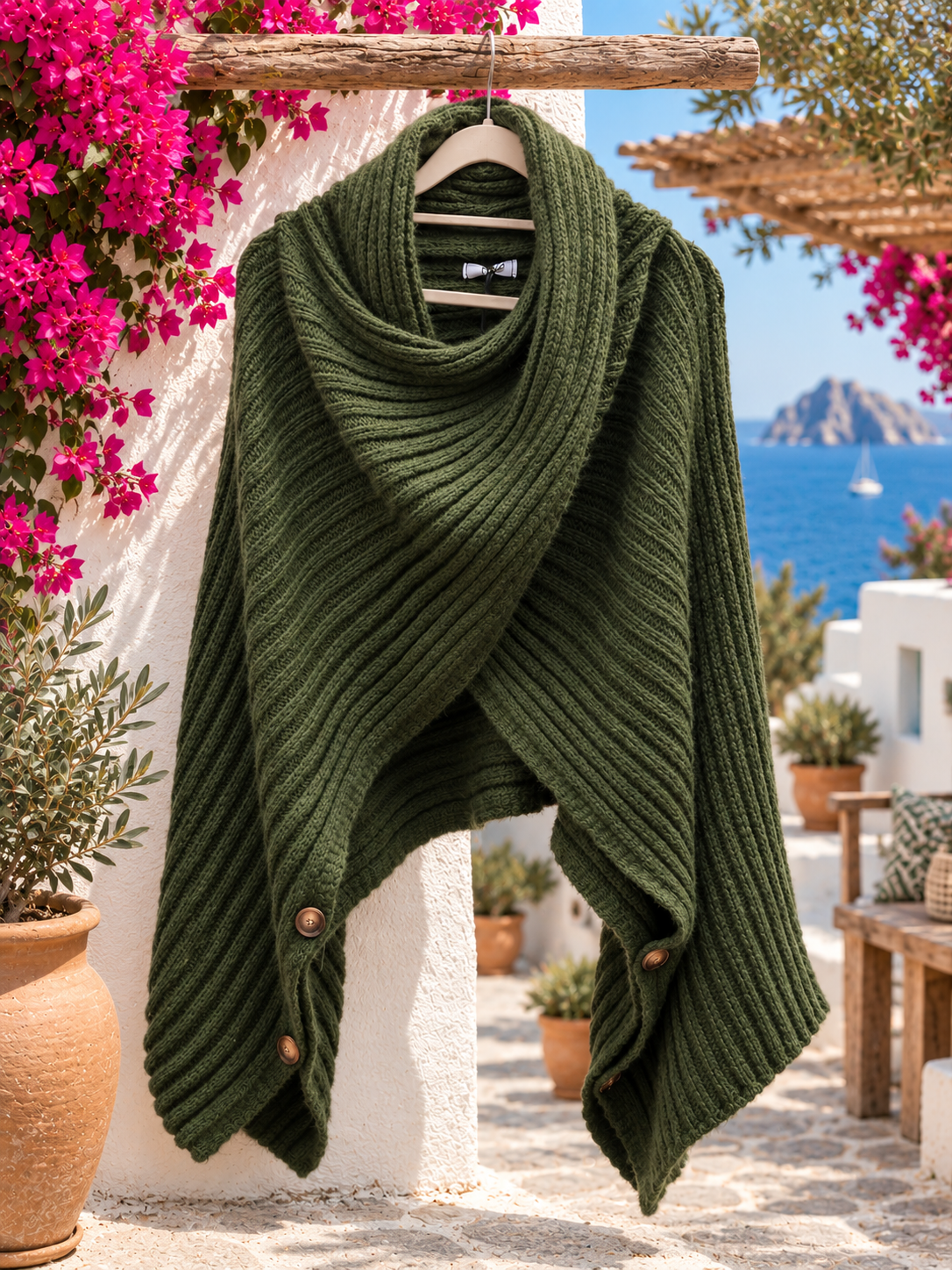 Poncho Trui met knopen aan de mouwen - Bohy