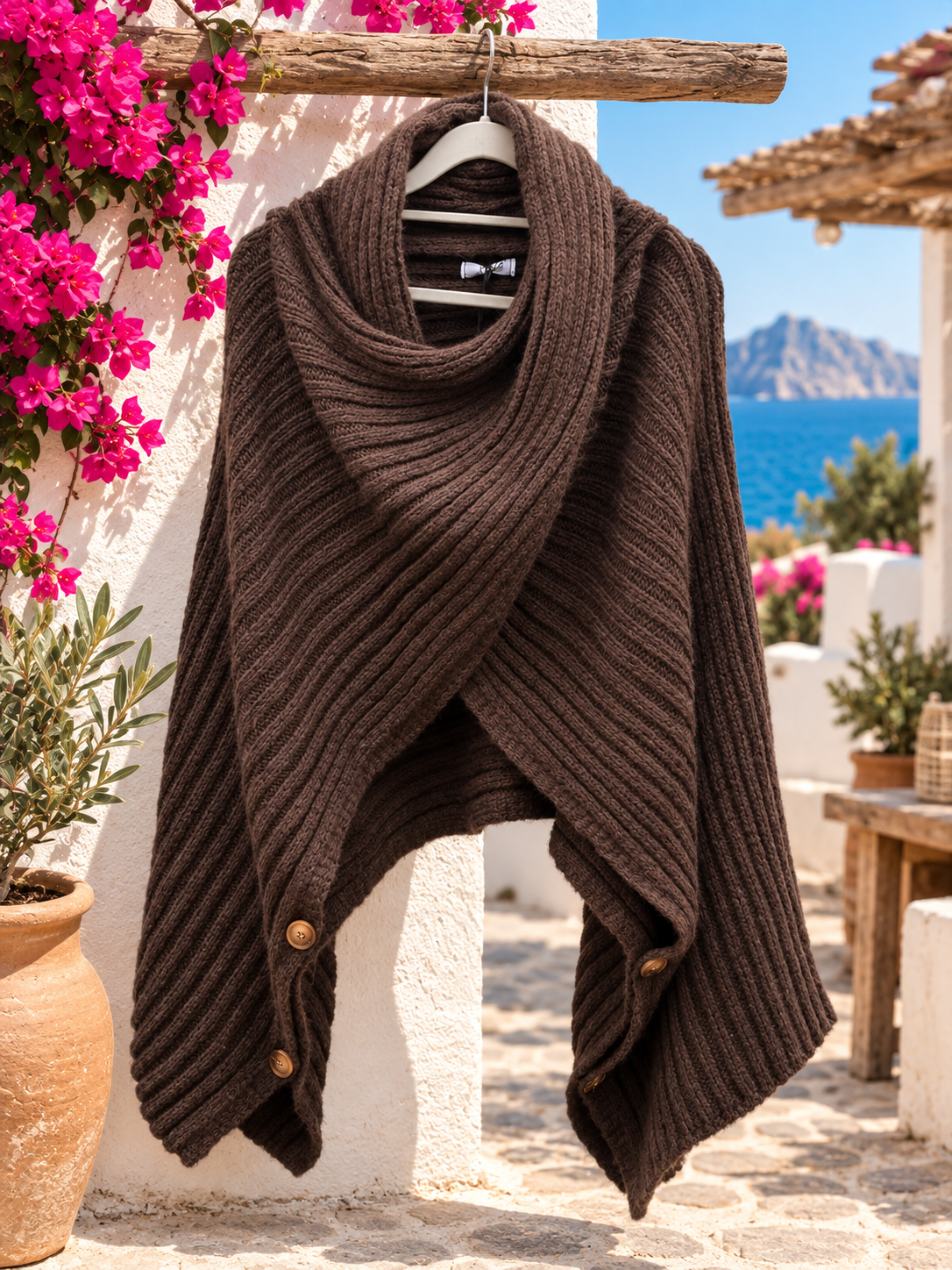 Poncho Trui met knopen aan de mouwen - Bohy - Afbeelding 2