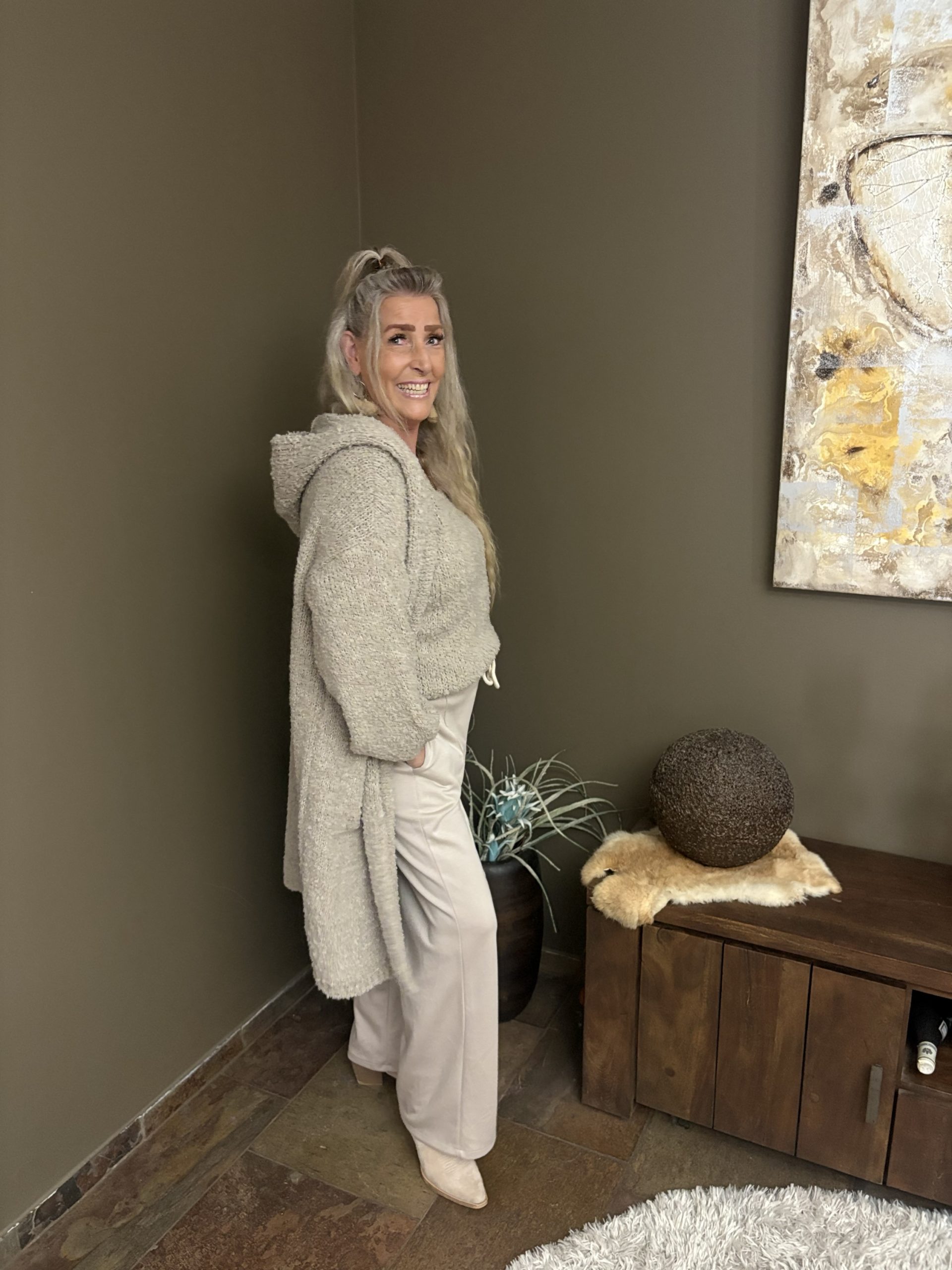 Bouclette vest lang met capuchon - Belinda - Afbeelding 3