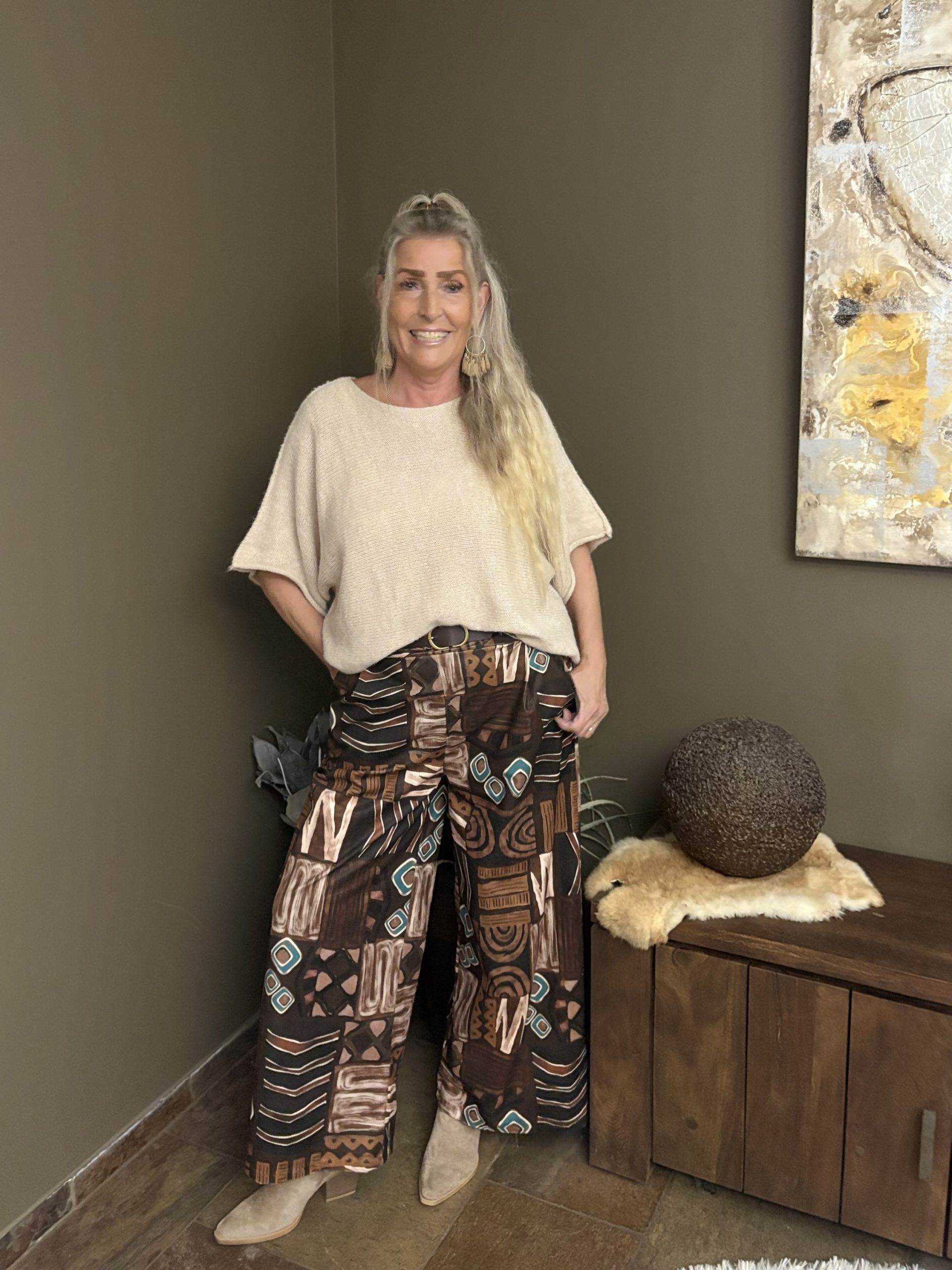 Wijdvallende broek met print en zakken - Greeny - Afbeelding 4