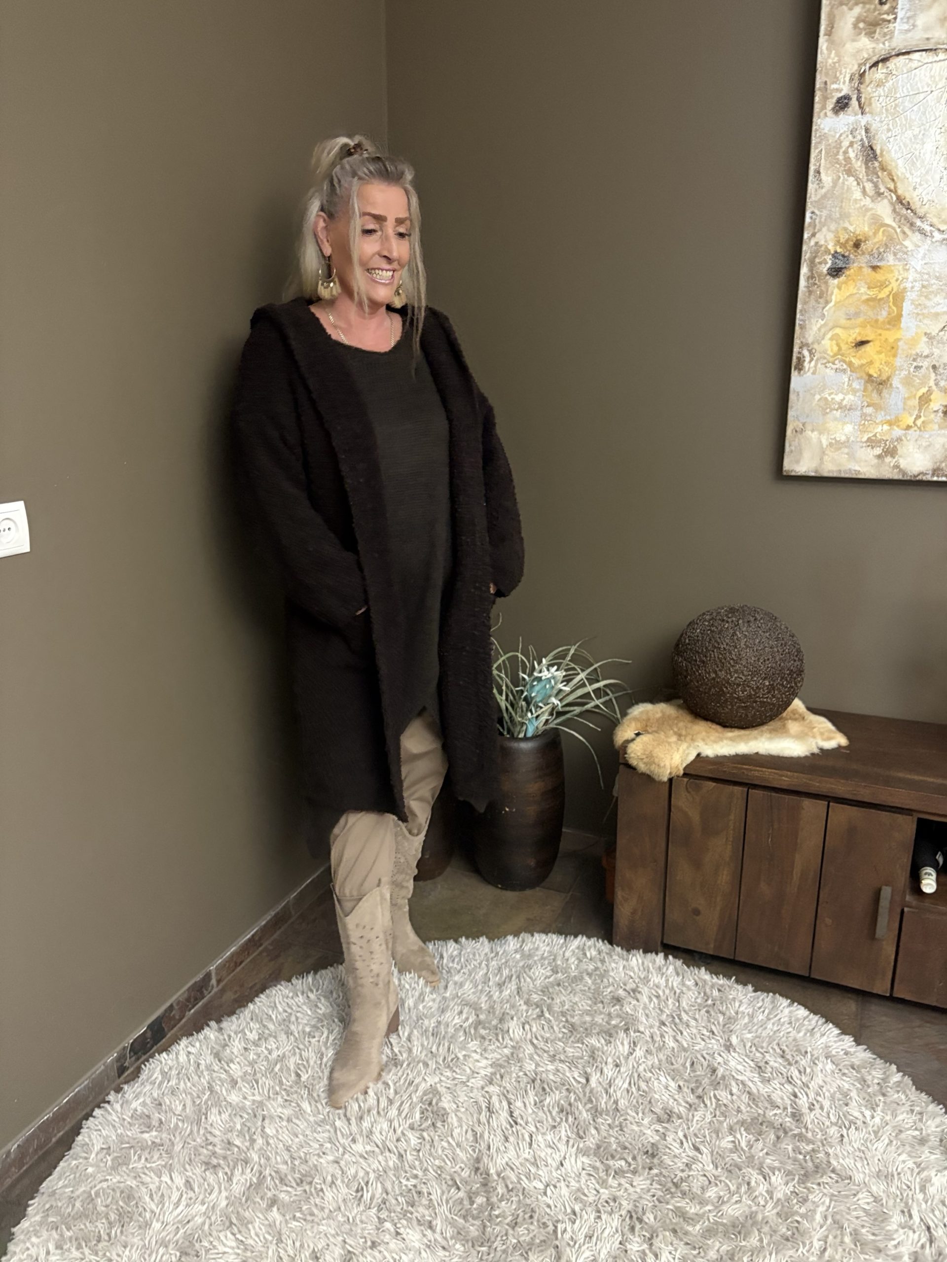 Bouclette vest lang met capuchon - Belinda - Afbeelding 5