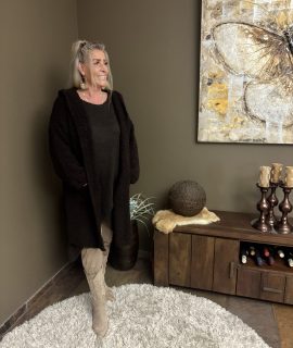 Bouclette vest lang met capuchon – Belinda