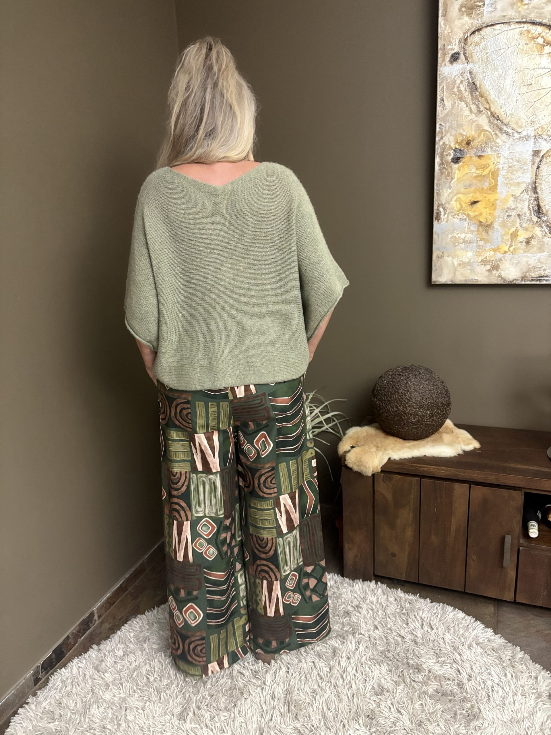 Wijdvallende broek met print en zakken - Greeny - Afbeelding 5