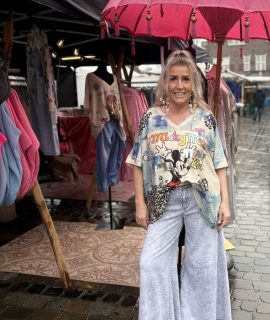 Shirt Lurex met print korte mouw oversized – Mira