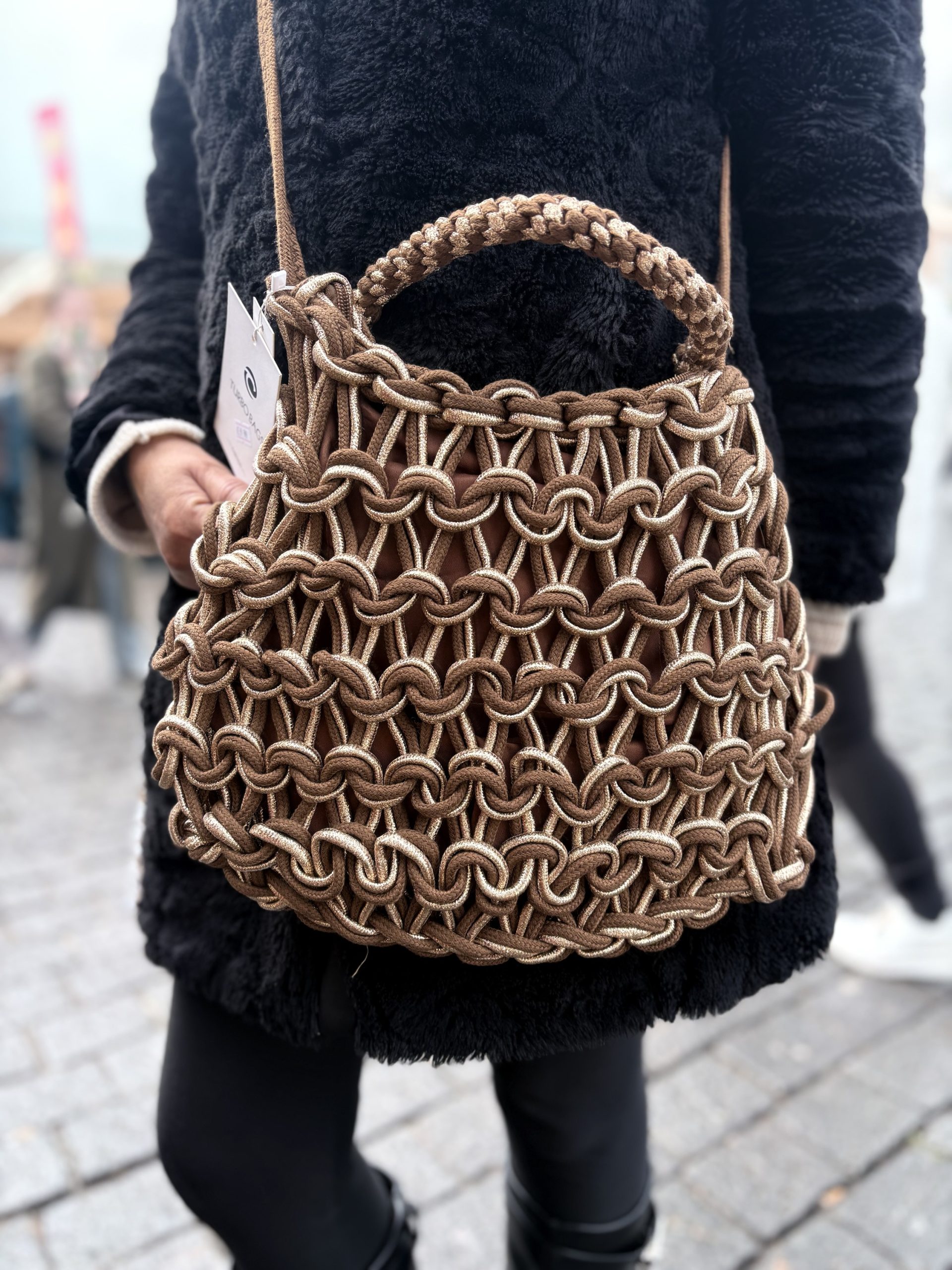 Dames Tas Boho Stijl – Gevlochten Tas met Goud Detail - Goldie - Afbeelding 3