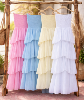 Strapless lange jurk met lagen – Karina