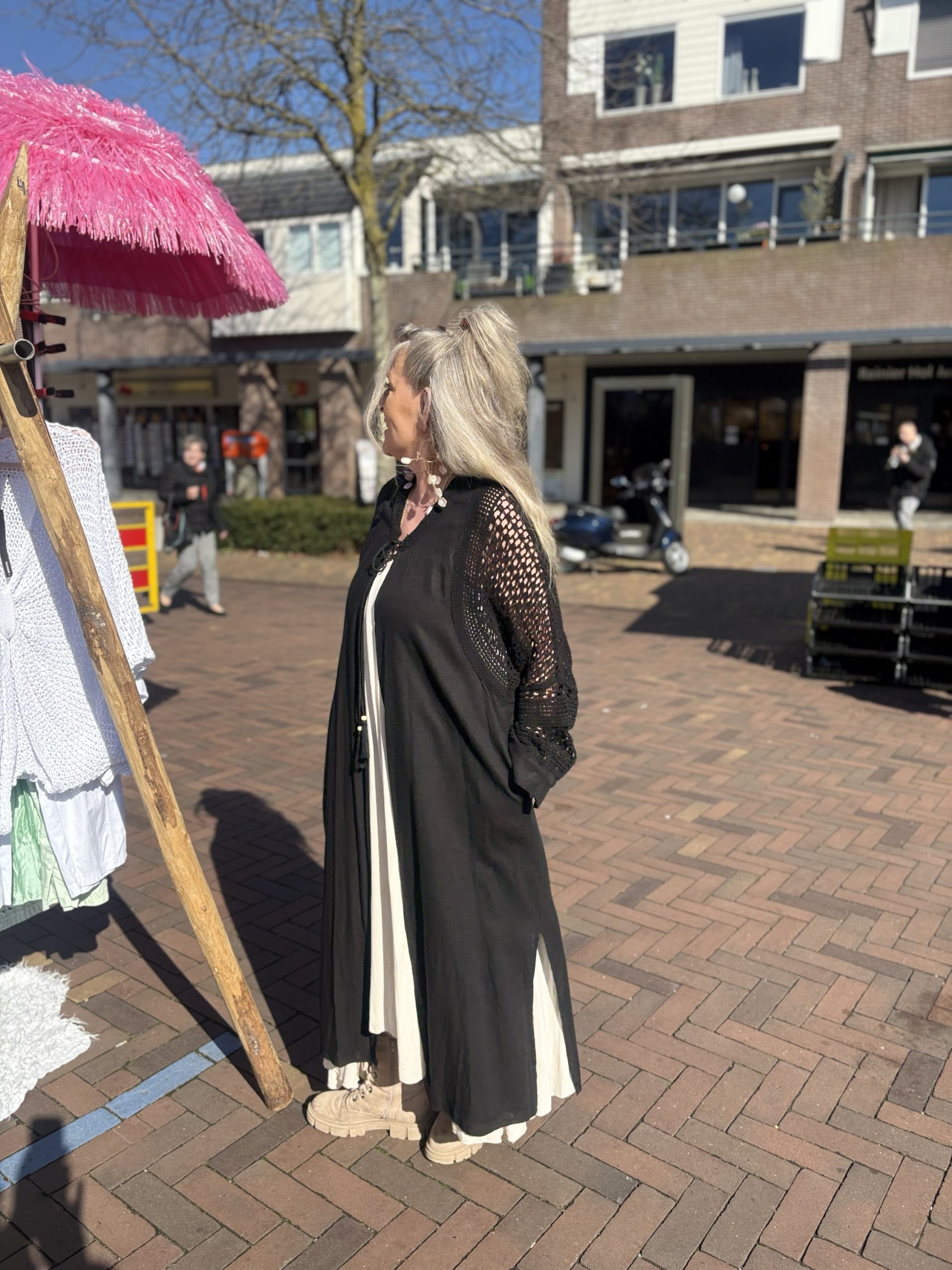 Ibiza kimono met gehaakte details – zwart - Linda - Afbeelding 2