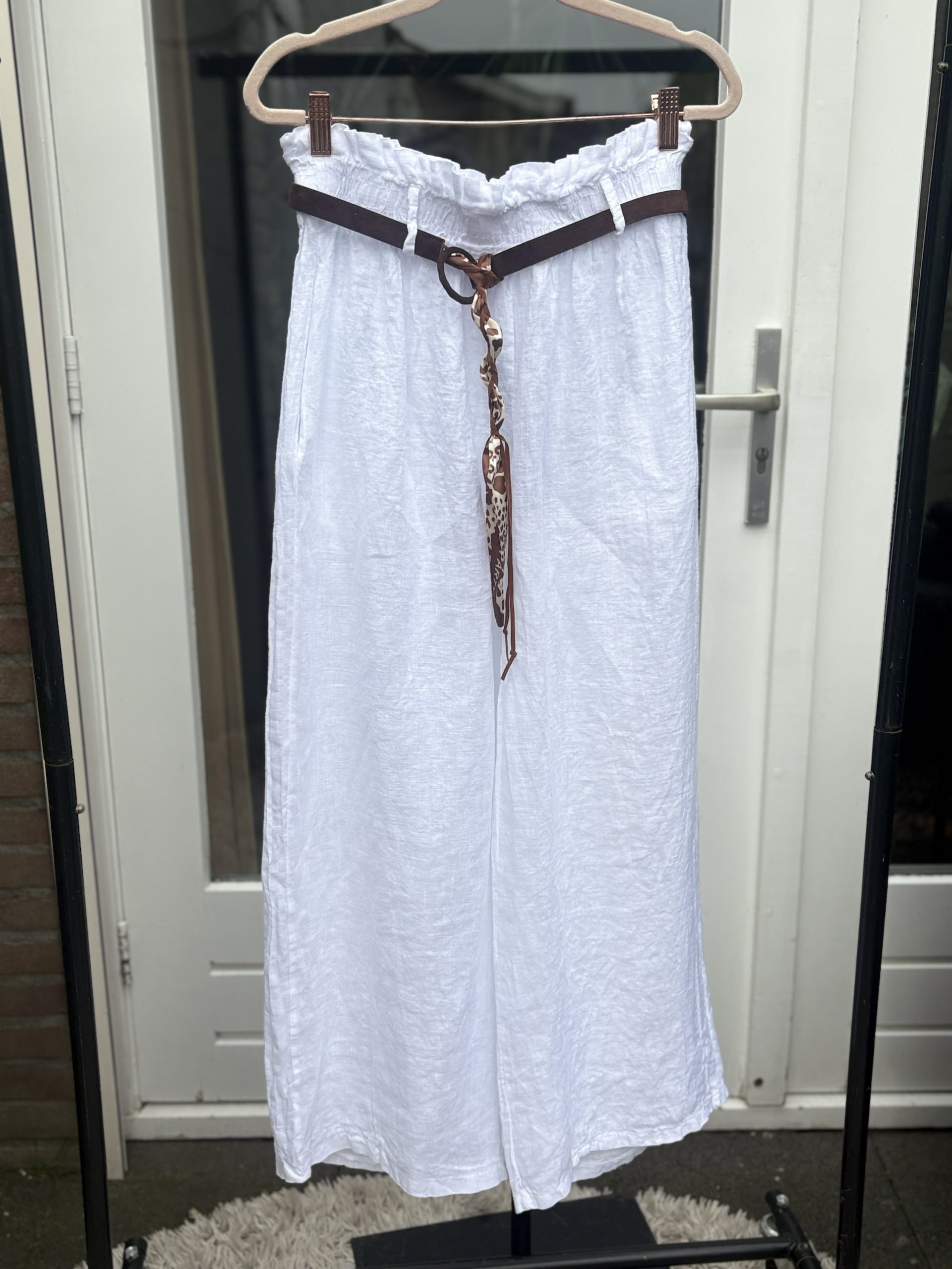 Linnen Ibiza Broek – Rechte Pijp – Wit & Beige - Luna - Afbeelding 2