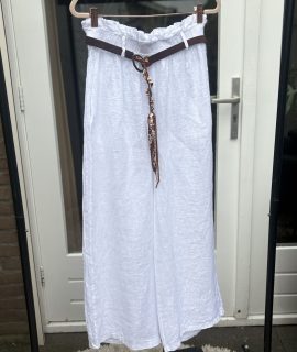 Linnen Ibiza Broek – Rechte Pijp – Wit & Beige – Luna