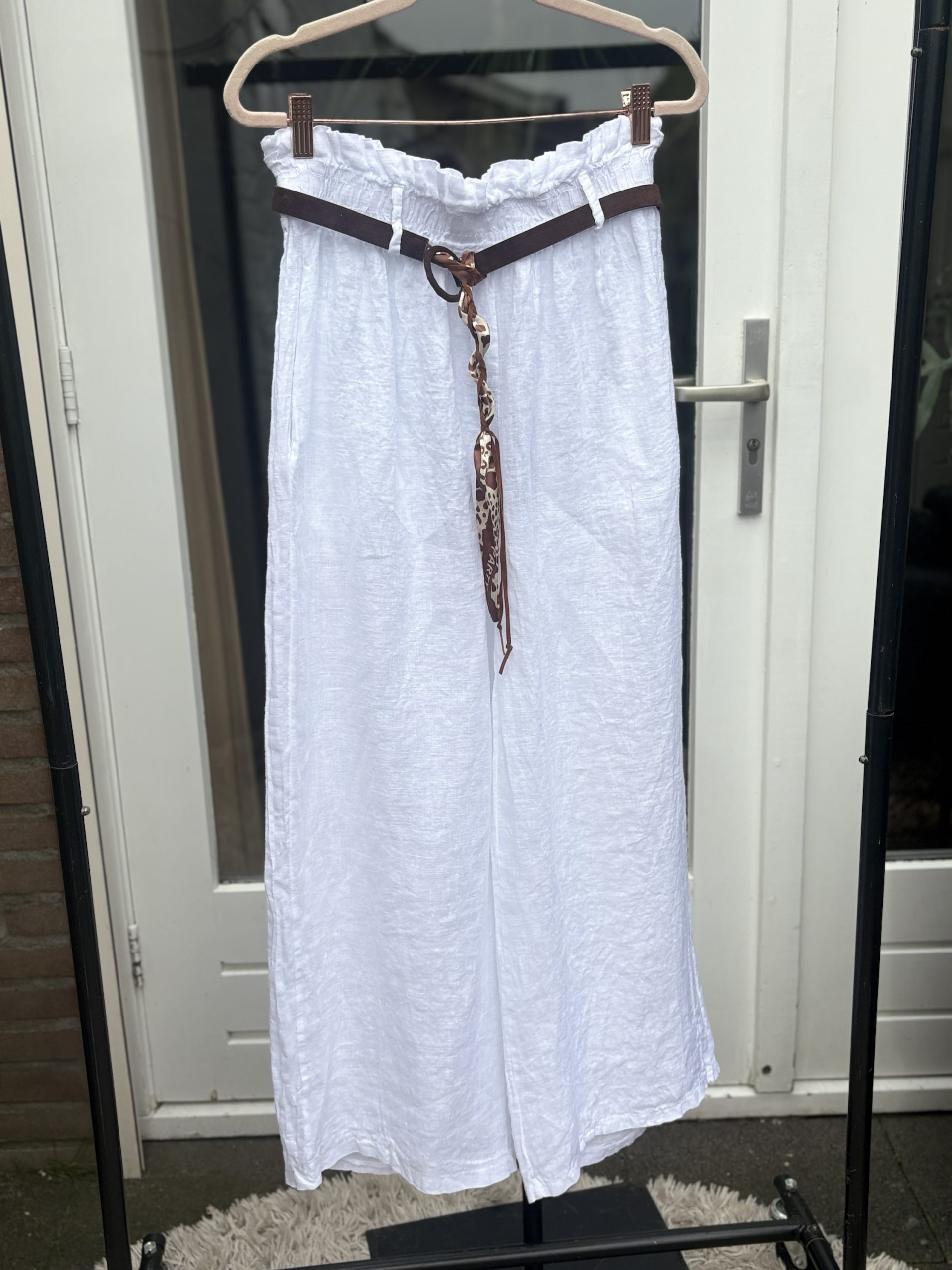 Linnen Ibiza Broek – Rechte Pijp – Wit & Beige - Luna