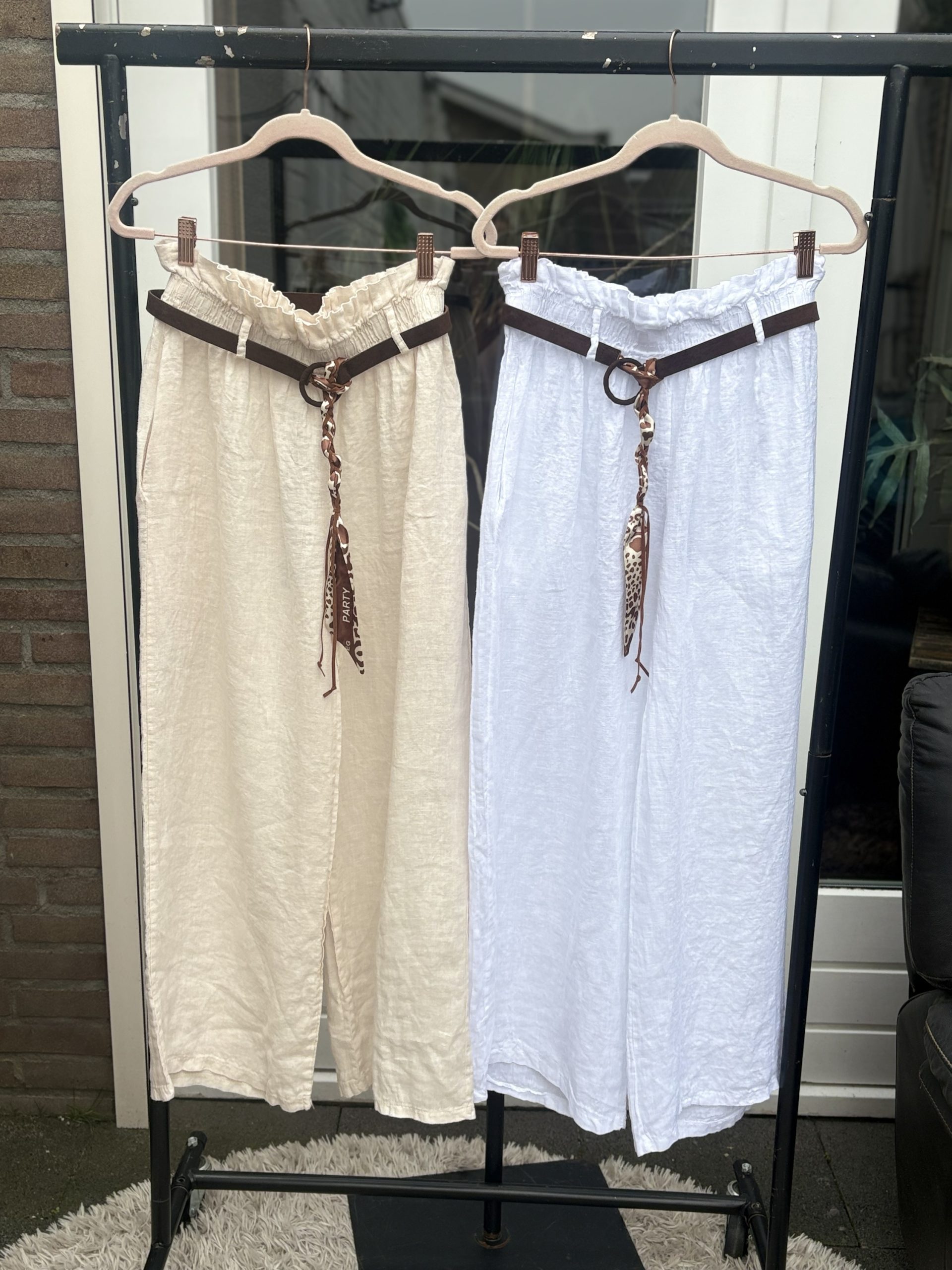 Linnen Ibiza Broek – Rechte Pijp – Wit & Beige - Luna - Afbeelding 4