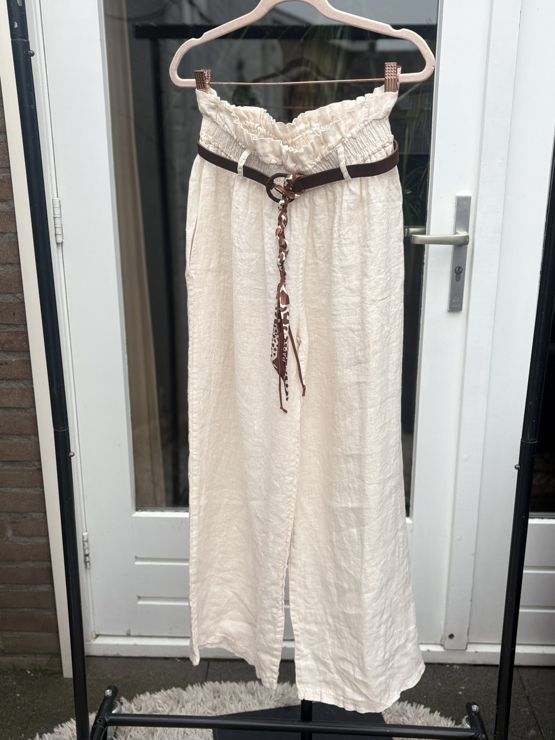 Linnen Ibiza Broek – Rechte Pijp – Wit & Beige - Luna - Afbeelding 3