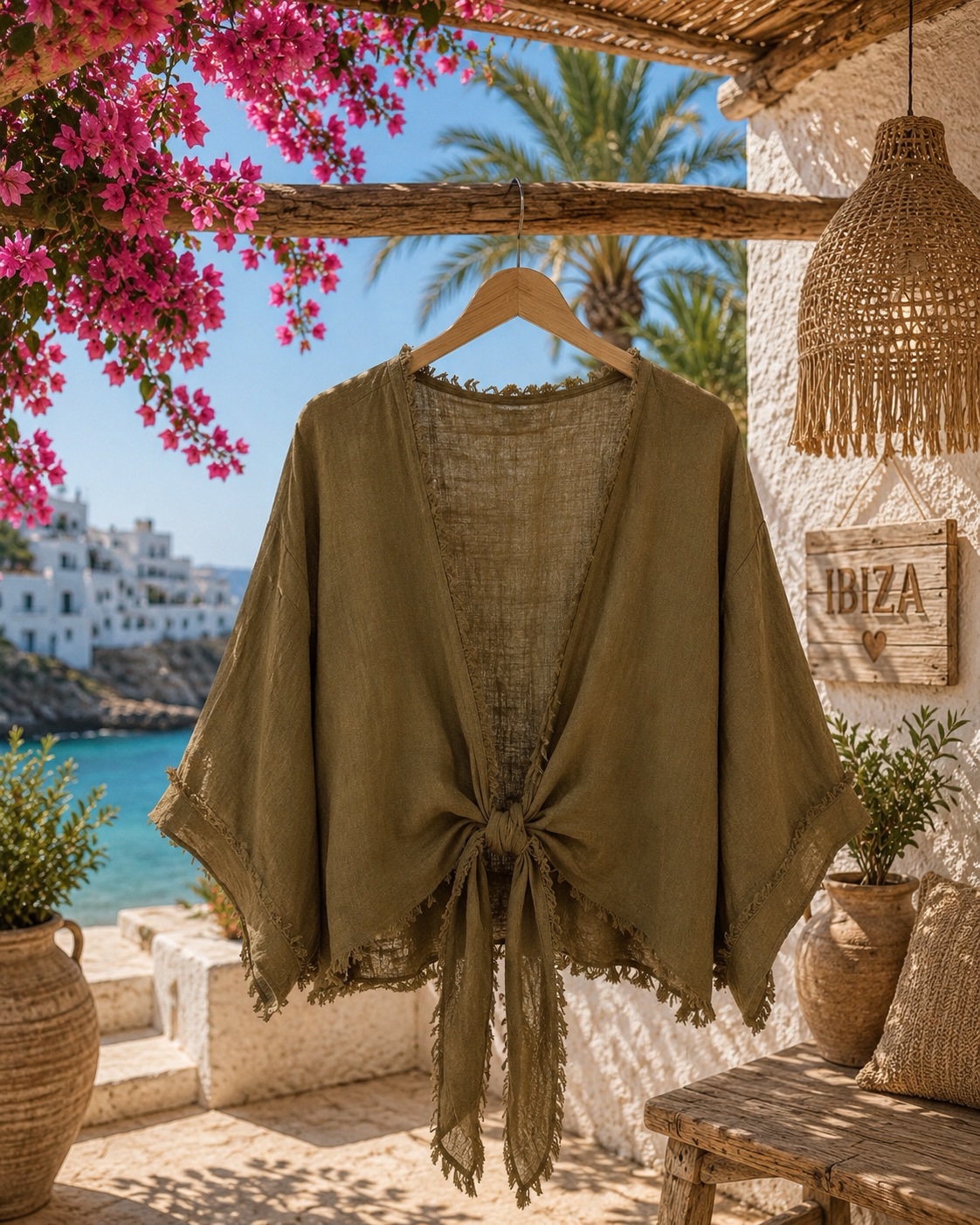 Linnen Boho Knoopvest met Franjes - Klara - Afbeelding 3