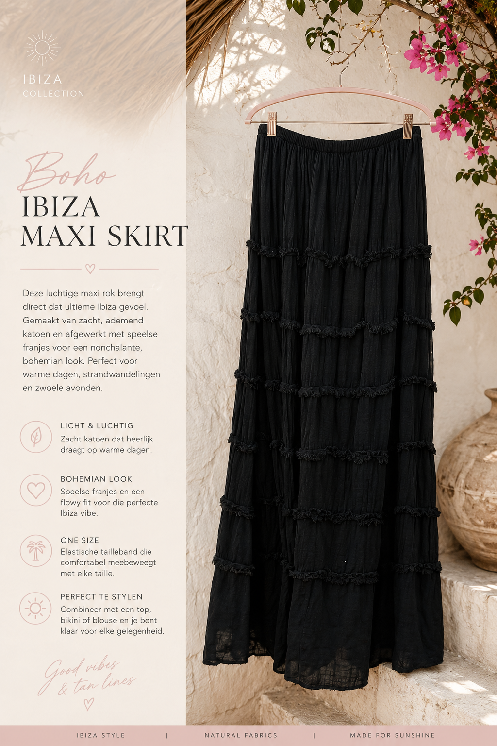 Boho maxi rok zwart - Maddy