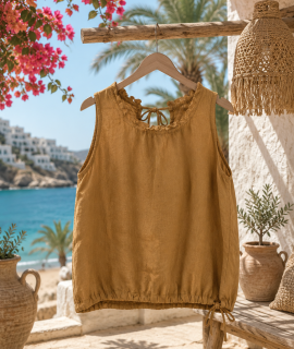 Linnen Boho Top met Verstelbaar Koord – Lyna