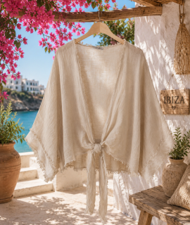 Linnen Boho Knoopvest met Franjes – Klara