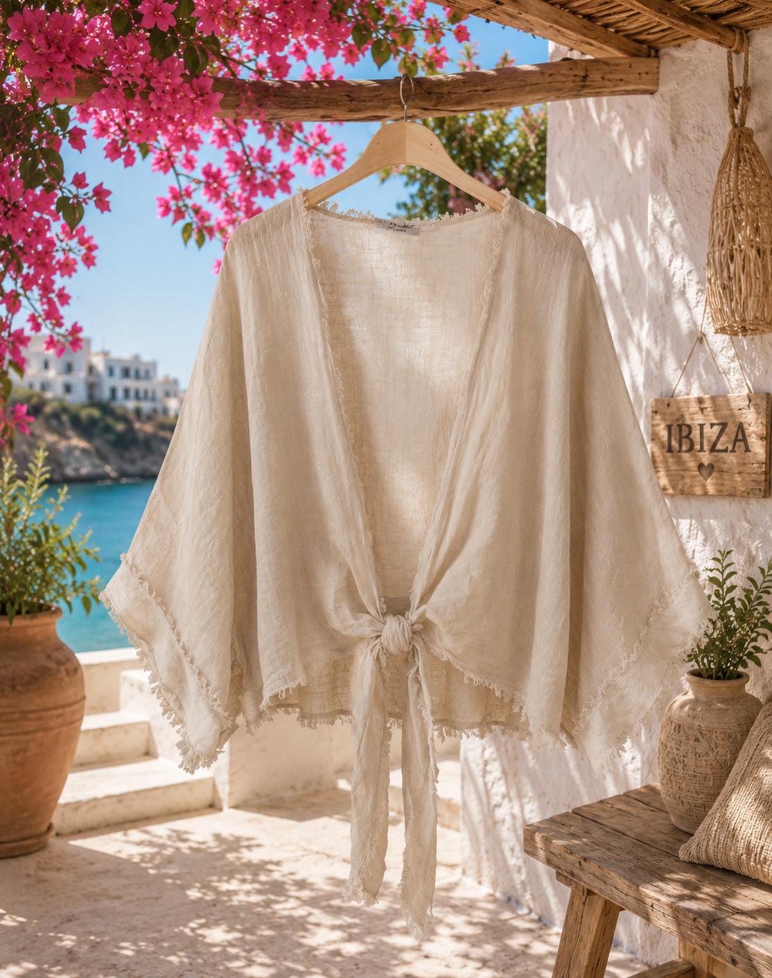Linnen Boho Knoopvest met Franjes - Klara