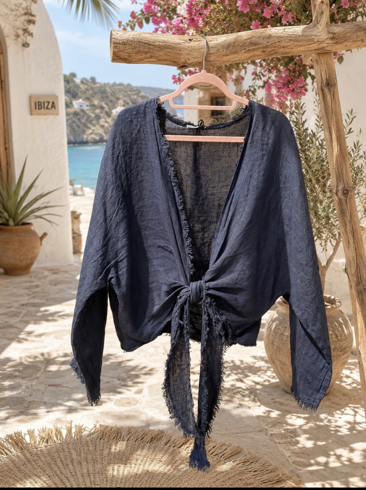 Linnen Boho Knoopvest met Franjes - Klara - Afbeelding 2