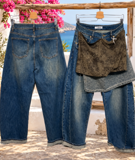 Jeans met dubbele overslag en printdetails – Dafna