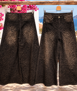 Jeans met panterprint en wijde pijpen – Joline