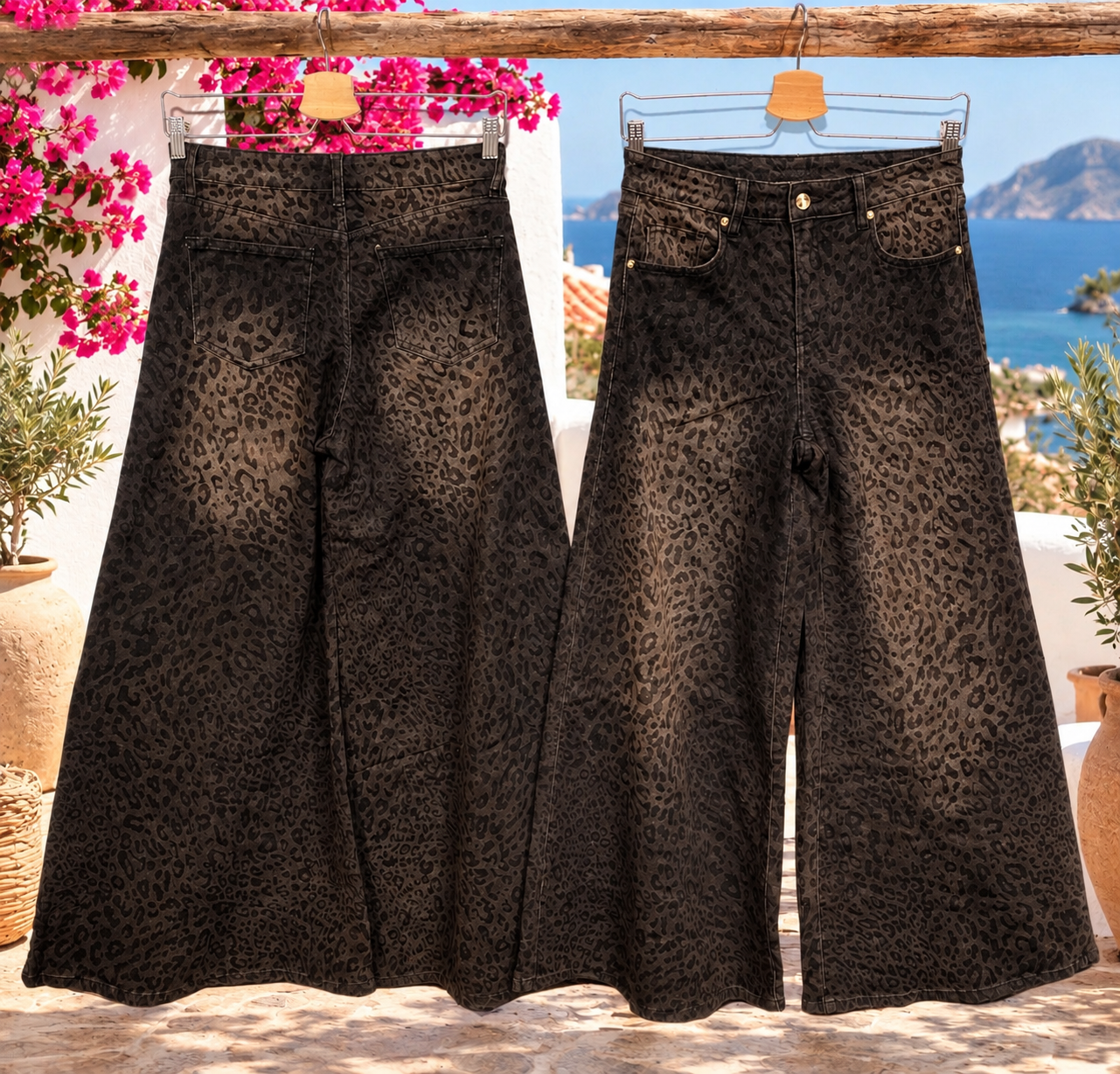 Jeans met panterprint en wijde pijpen - Joline