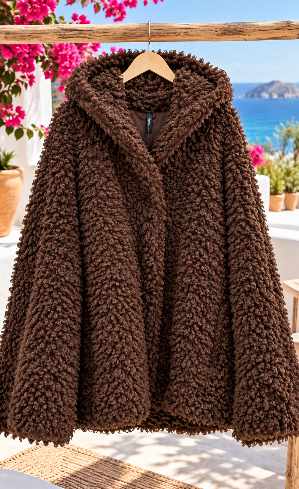 Teddy jas met capuchon Donkerbruin - Tiffany