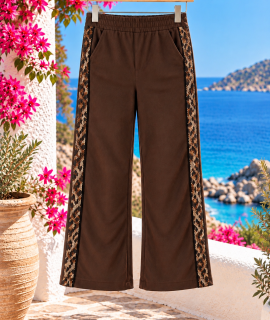 Bruine Straight Leg Pantalon met Dierenprint Bies – Tammy