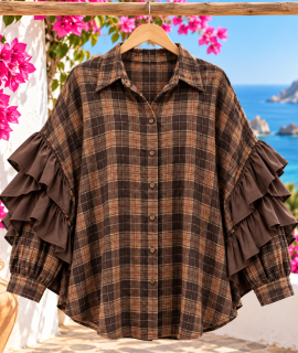 Oversized Geruite Blouse met Ruffle Mouwen – Vienna
